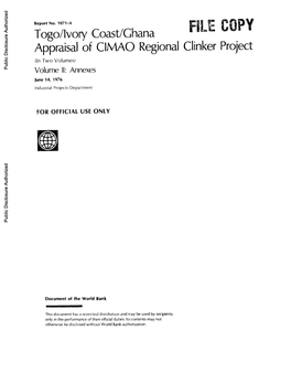 Togo/Ivory Coast/Ghana F G Appraisal of CIMAO Regional Clinker Project