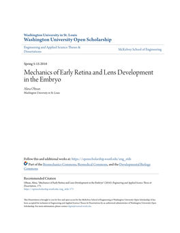 Mechanics of Early Retina and Lens Development in the Embryo Alina Oltean Washington University in St