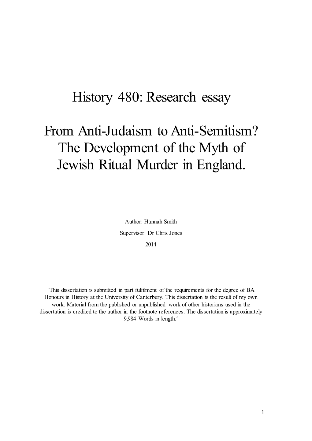 The Development of the Myth of Jewish Ritual Murder in England