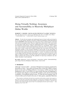 Doing Virtually Nothing: Awareness and Accountability in Massively Multiplayer Online Worlds
