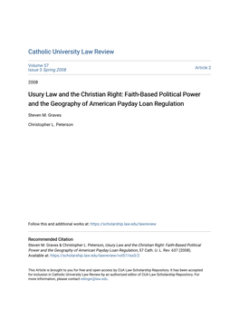 Usury Law and the Christian Right: Faith-Based Political Power and the Geography of American Payday Loan Regulation