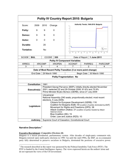 Polity IV Country Report 2010: Bulgaria