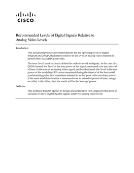 Recommended Levels of Digital Signals Relative to Analog Video Levels Technical Bulletin