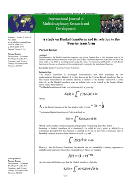 A Study on Henkel Transform and Its Relation to the Fourier Transform