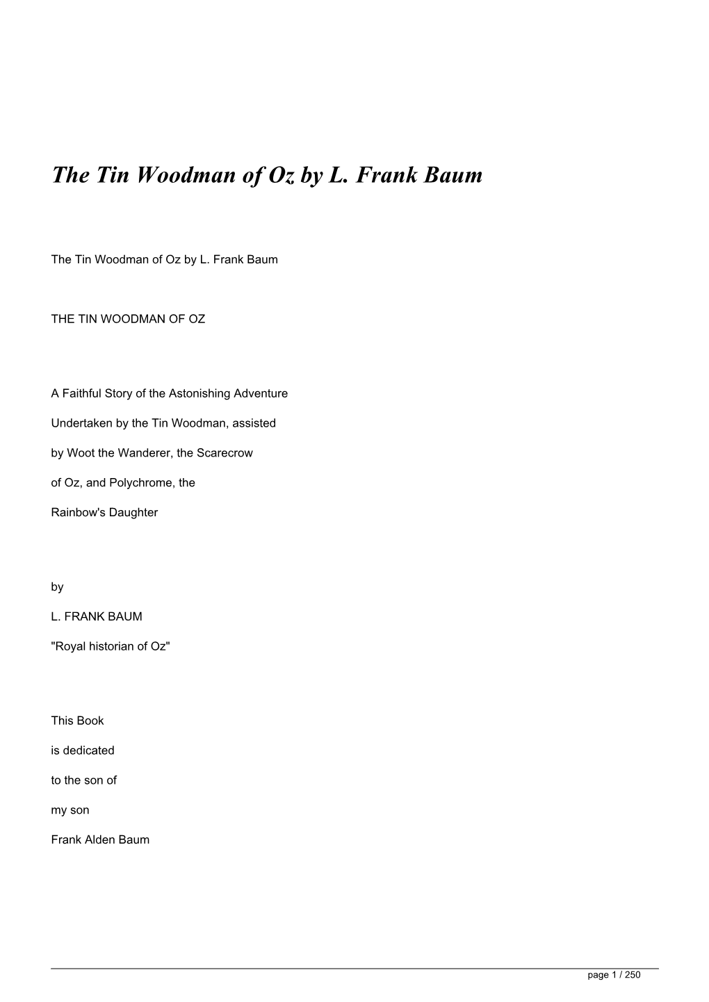 The Tin Woodman of Oz by L. Frank Baum&lt;/H1&gt;