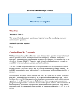 Section 5: Maintaining Readiness Topic 21 Operations and Logistics