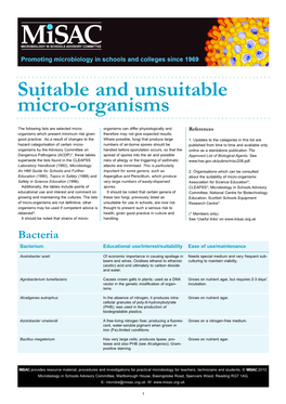Suitable and Unsuitable Micro-Organisms
