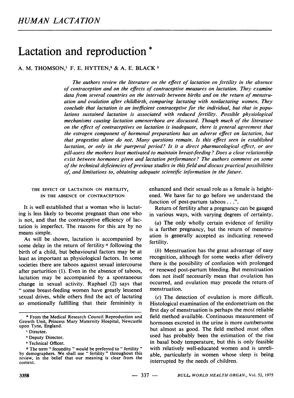 Lactation and Reproduction *