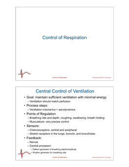 Control of Respiration Central Control of Ventilation