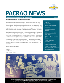 PACRAO NEWS Pacific Association of Collegiate Registrars and Admission Officers Fall 2016