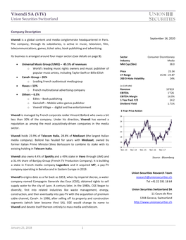 Vivendi SA (VIV) Union Securities Switzerland
