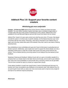 Adblock Plus 3.8: Support Your Favorite Content Creators
