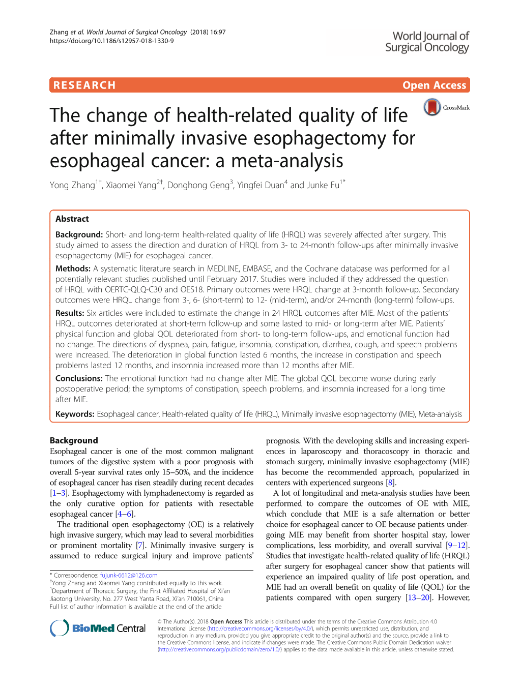 The Change of Health-Related Quality of Life After Minimally Invasive