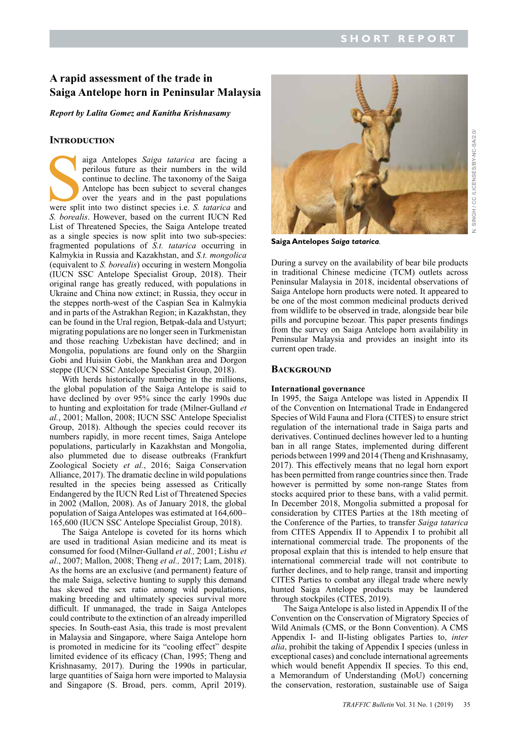 A Rapid Assessment of the Trade in Saiga Antelope Horn in Peninsular Malaysia