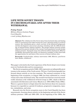 Life with Soviet Troops in Czechoslovakia and After Their Withdrawal