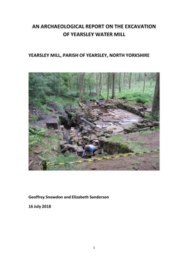 An Archaeological Report on the Excavation of Yearsley Water Mill