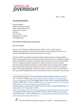 May 11, 2020 VIA ONLINE PORTAL Douglas Hibbard Chief, Initial Request Staff Office of Information Policy Department of Justice 6