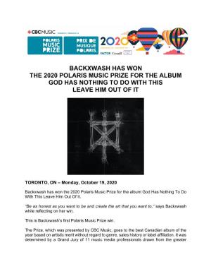 Backxwash Has Won the 2020 Polaris Music Prize for the Album God Has Nothing to Do with This Leave Him out of It