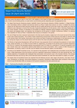 Nepal Food Security Bulletin Issue 39 (April-June 2013)