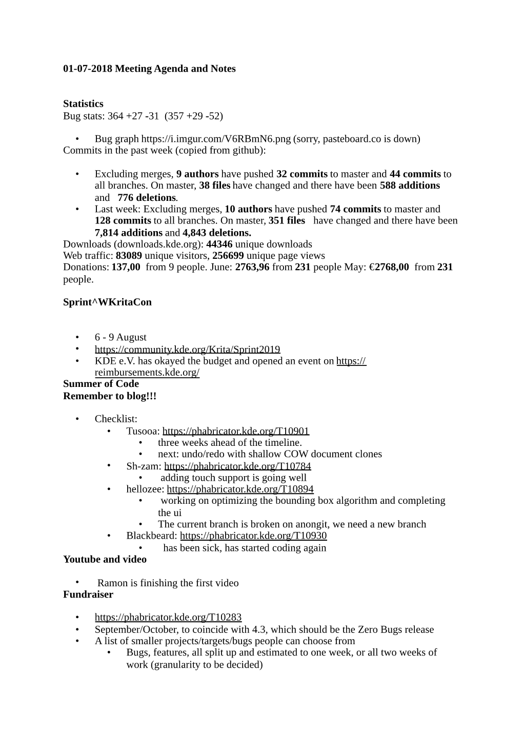 01-07-2018 Meeting Agenda and Notes Statistics Bug Stats: 364 +27 -31 (357 +29 -52) • Bug Graph