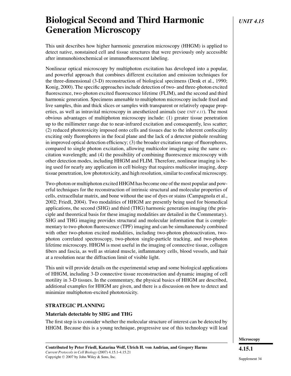 “Biological Second and Third Harmonic Generation Microscopy”