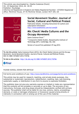 Mic Check! Media Cultures and the Occupy Movement