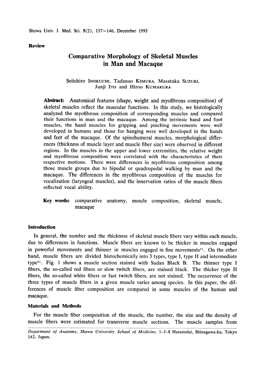 Comparative Morphology of Skeletal Muscles in Man and Macaque Abstract