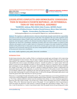 Legislative Conflicts and Democratic Consolidation