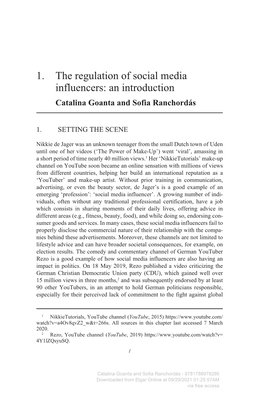 1. the Regulation of Social Media Influencers: an Introduction Catalina Goanta and Sofia Ranchordás