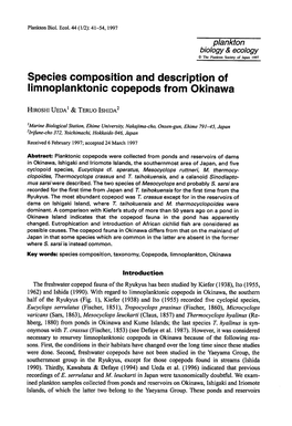 Species Composition and Description of Limnoplanktonic Copepods from Okinawa