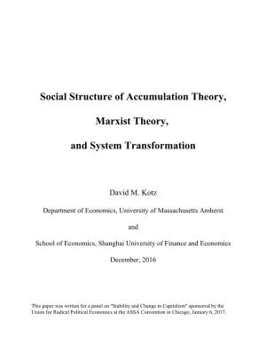 Social Structure of Accumulation Theory, Marxist Theory, and System