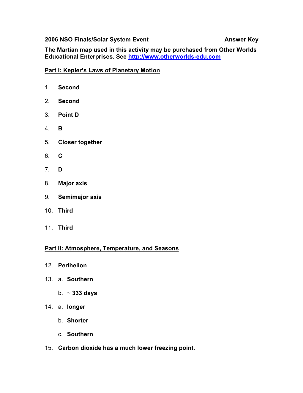 Key the Martian Map Used in This Activity May Be Purchased from Other Worlds Educational Enterprises