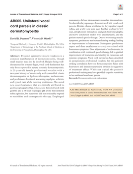 AB005. Unilateral Vocal Cord Paresis in Classic Dermatomyositis