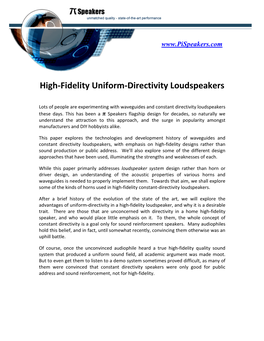 High-Fidelity Uniform-Directivity Loudspeakers
