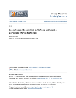 Cooptation and Cooperation: Institutional Exemplars of Democratic Internet Technology