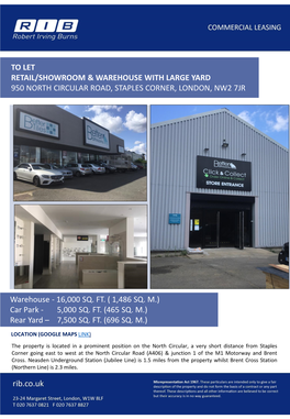 To Let Retail/Showroom & Warehouse with Large Yard