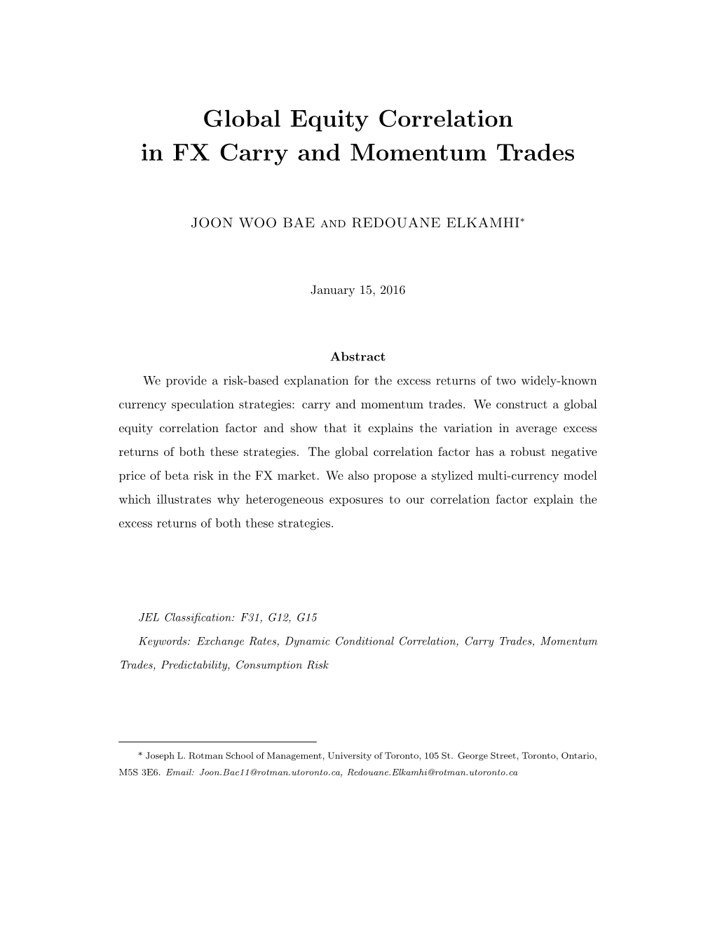 Global Equity Correlation in FX Carry and Momentum Trades