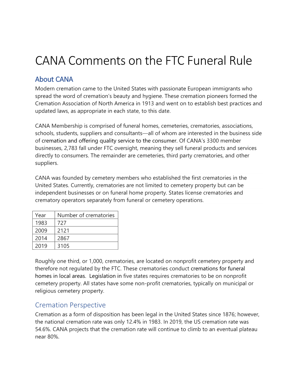 CANA Comments on the FTC Funeral Rule