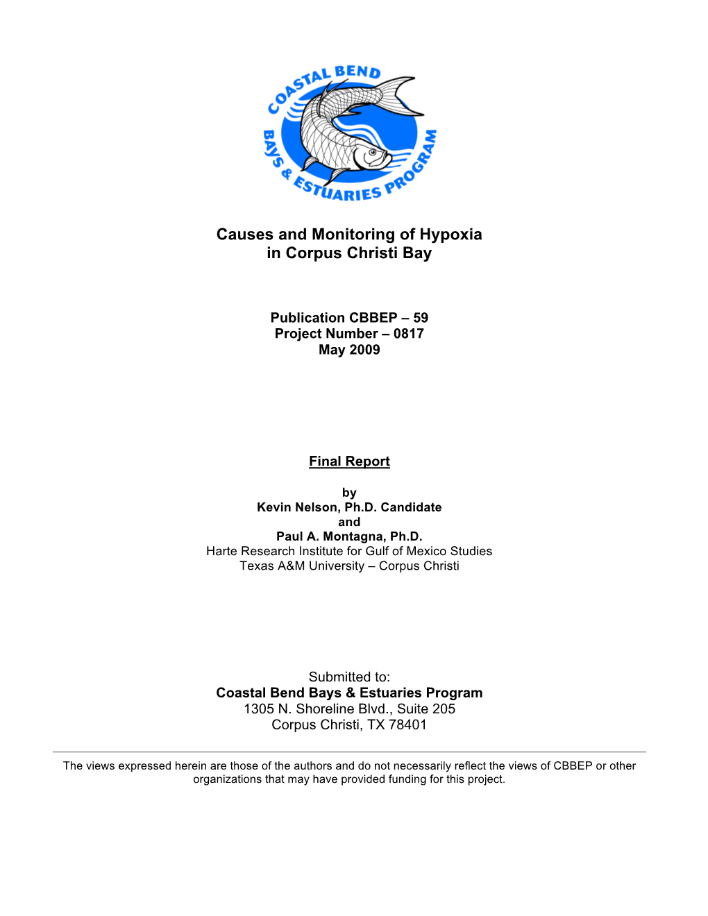 Causes and Monitoring of Hypoxia in Corpus Christi Bay