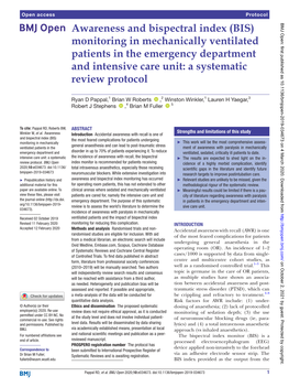 Awareness and Bispectral Index (BIS) Monitoring in Mechanically Ventilated Patients in the Emergency Department and Intensive Care Unit: a Systematic Review Protocol