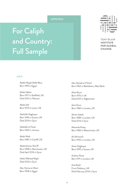 For Caliph and Country: Full Sample