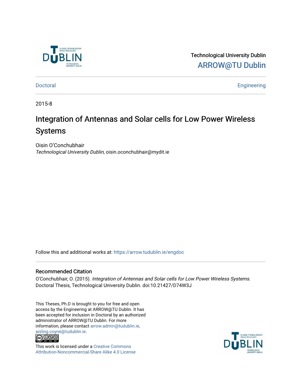 Integration of Antennas and Solar Cells for Low Power Wireless Systems