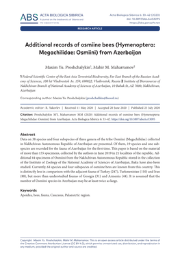 Hymenoptera: Megachilidae: Osmiini) from Azerbaijan