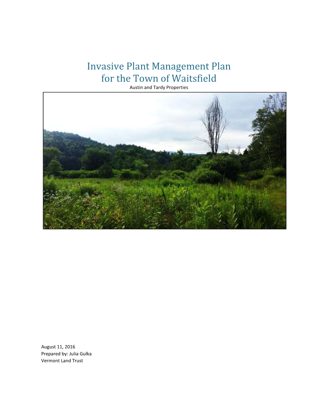 Invasive Plant Management Plan for the Town Of