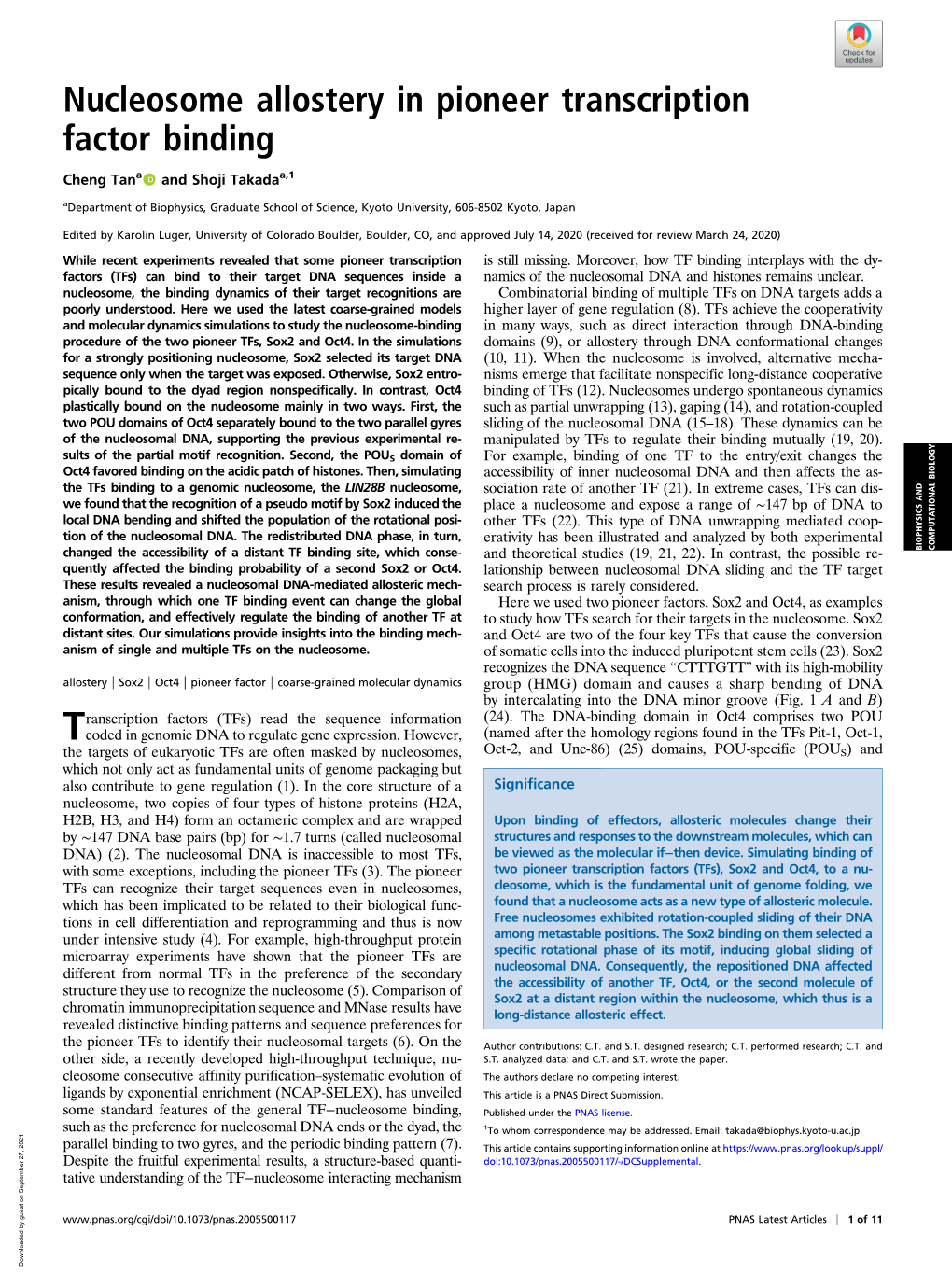 Nucleosome Allostery in Pioneer Transcription Factor Binding