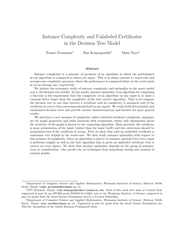 Instance Complexity and Unlabeled Certificates in the Decision Tree Model