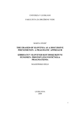 The Erased of Slovenia As a Discursive Phenomenon: a Pragmatic Approach