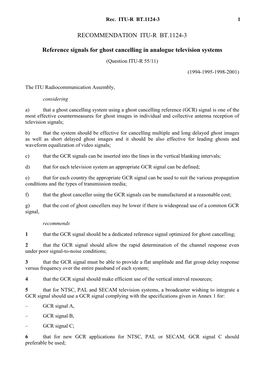 Reference Signals for Ghost Cancelling in Analogue Television Systems