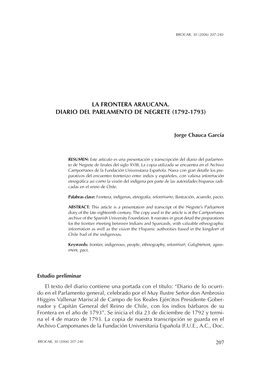 La Frontera Araucana. Diario Del Parlamento De Negrete (1792-1793)