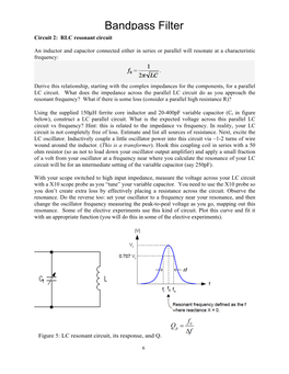 Bandpass Filter Circuit 2: RLC Resonant Circuit EXTRA CREDIT